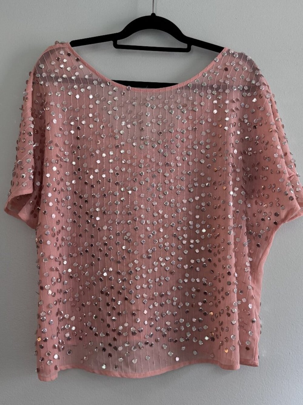 Jennifer Lopez Blush Pink Sequin Embellished Top | Size L - HS0387